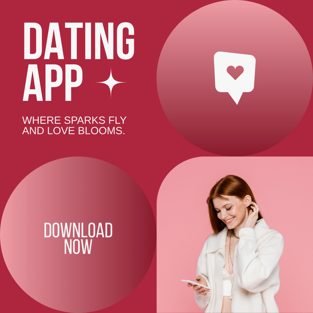 Matchmaking Application Promo on Red Instagram AD Design Template