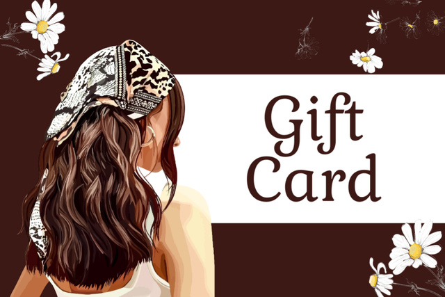 Beauty Salon Ad with Woman in Beautiful Handkerchief Gift Certificate Design Template