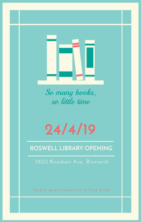 Ontwerpsjabloon van Invitation 4.6x7.2in van Bibliotheek Opening Aankondiging Books on Shelf
