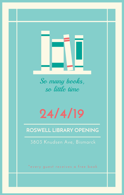 Library Opening Announcement Books on Shelf Invitation 4.6x7.2inデザインテンプレート