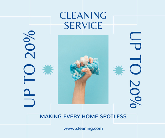 Template di design Discount for Cleaning on Blue Facebook