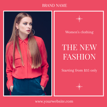 Female Clothing Ad with Woman in Red Blouse Instagram Design Template