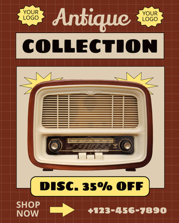 Antique Collection With Radio At Discounted Rates In Store Instagram Post Vertical Design Template