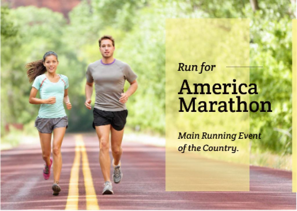 Ontwerpsjabloon van Postcard van America marathon Announcement with People running