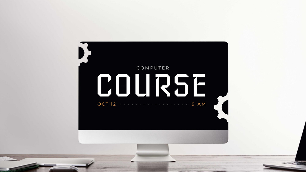 Computer Course Announcement on Dark Monitor FB event cover Modelo de Design