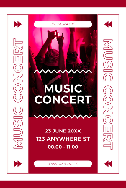 Music Concert Announcement with Dancing Crowd Pinterest Design Template