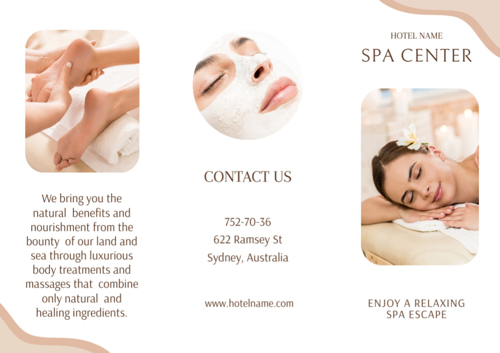 Offer of Spa Services with Woman on Massage Brochure tervezősablon