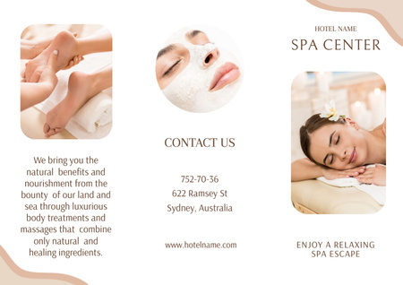 Designvorlage Angebot von Spa-Dienstleistungen mit Frau auf Massage für Brochure