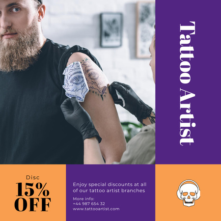 Professional Tattoo Artist With Discount And Transfer Paper Instagram Design Template