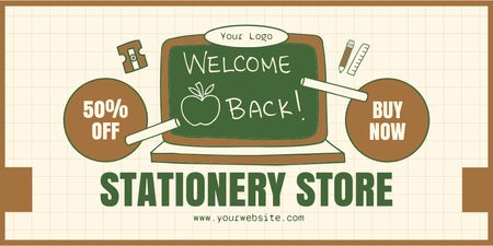 Discount at Stationery Store with Chalkboard Twitter Design Template