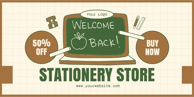 Modèle de visuel Discount at Stationery Store with Chalkboard - Twitter