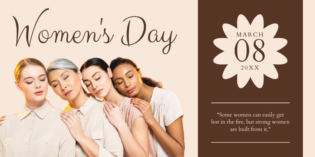 Women's Day Greeting with Attractive Multiracial Women Twitter Design Template