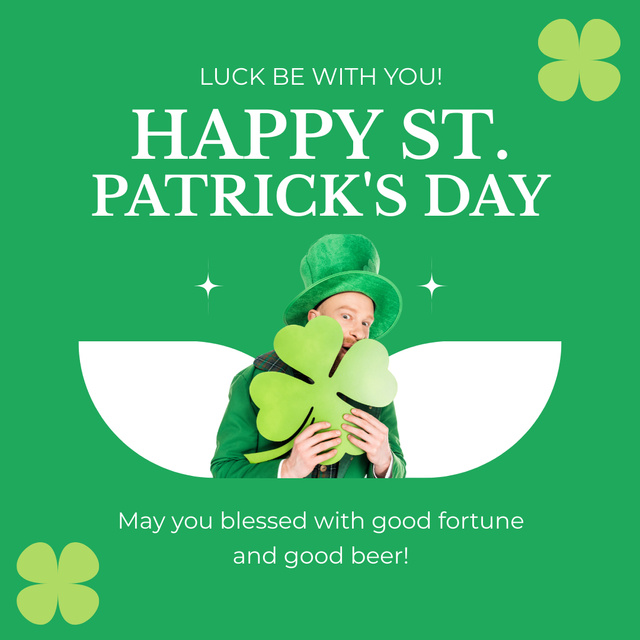Happy St. Patrick's Day with Man in Green Hat Instagram Design Template