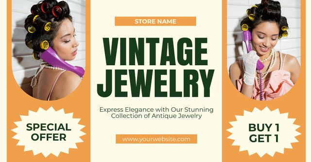 Ontwerpsjabloon van Facebook AD van Stunning Jewelry In Antique Store With Promo