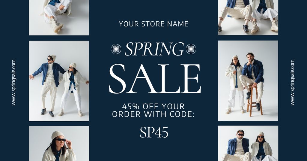 Spring Sale Collage with Stylish Couple Facebook AD Design Template