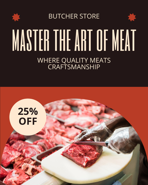 Discounts on Fresh Meat from Butcher Market Instagram Post Vertical Modelo de Design