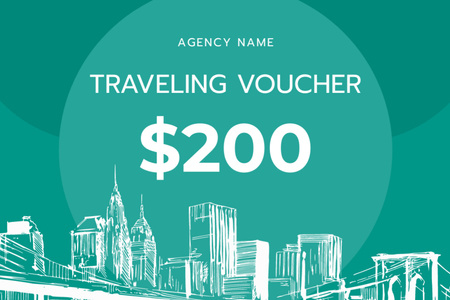 Plantilla de diseño de Travel Voucher with Sketch of Cityscape Gift Certificate 