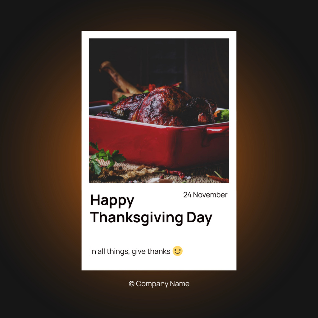 Thanksgiving Holiday Greeting with Traditional Dish Instagram Design Template