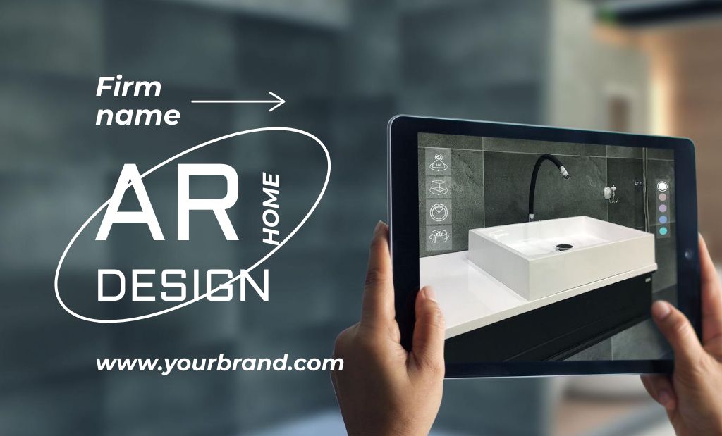 Interior Design Modelling Services with Wash Basin on Screen Business Card 91x55mm – шаблон для дизайна