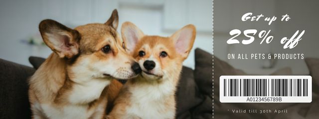 Plantilla de diseño de Offer of Pets Products with Cute Puppies Coupon 
