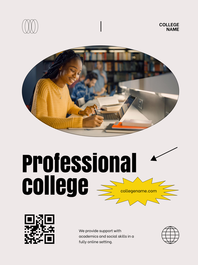 Professional College Ad with Student in Library Poster 36x48in Design Template