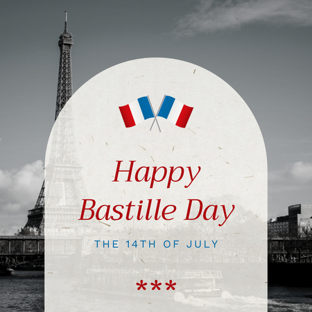 Eyfel Kulesi ile Bastille Günü Kutlama Duyurusu Instagram Tasarım Şablonu