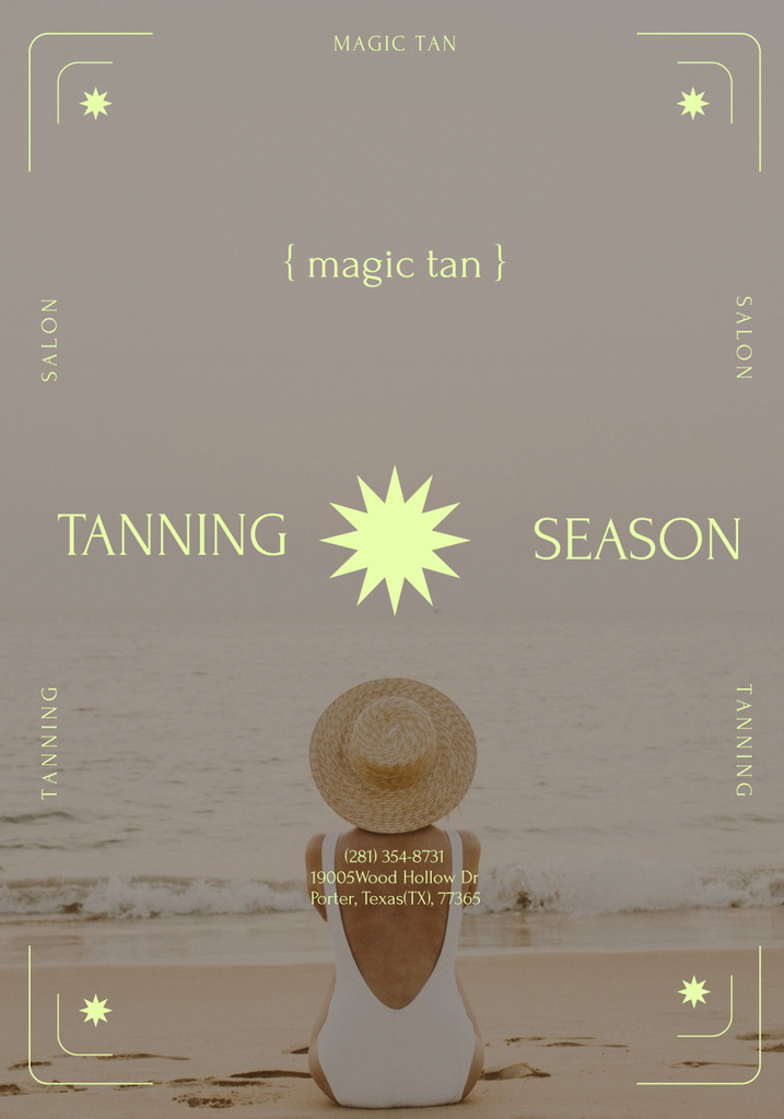 Tanning Season Announcement with Woman on Beach Poster 28x40in Šablona návrhu