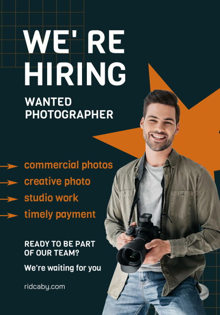 Photographer Vacancy with Handsome Man Poster 28x40in Πρότυπο σχεδίασης