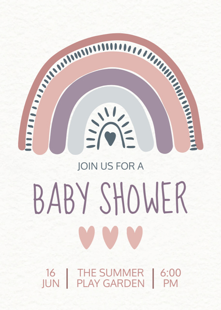 Baby Shower Holiday Announcement with Rainbow Illustration Invitation Modelo de Design