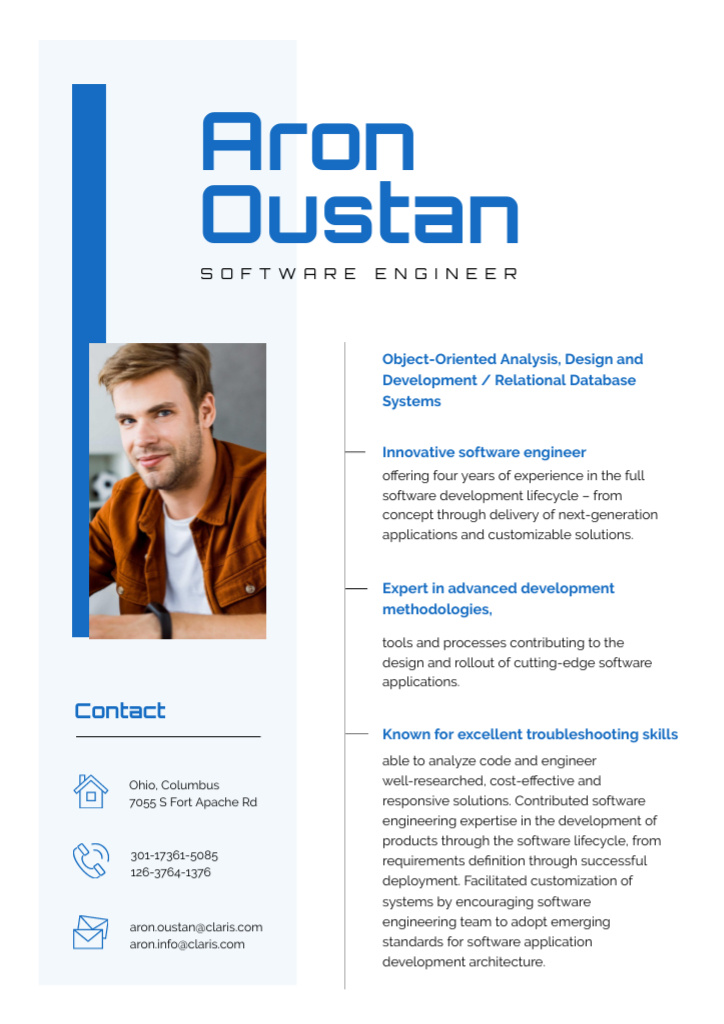 Software Engineer Professional Skills and Experience  Resume tervezősablon
