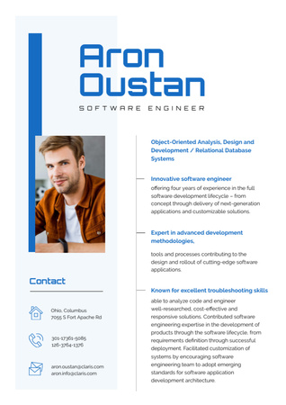 Plantilla de diseño de Software Engineer Professional Skills and Experience  Resume 