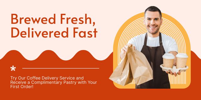 Freshly Brewed Coffee And Fast Delivery Service Offer Twitter – шаблон для дизайна