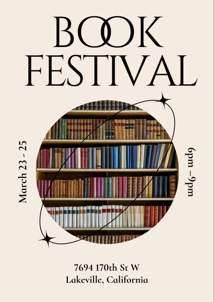 Book Festival Announcement with Stacks of Books Flyer A6 Tasarım Şablonu