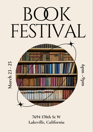 Book Festival Announcement with Stacks of Books Flyer A6 Design Template