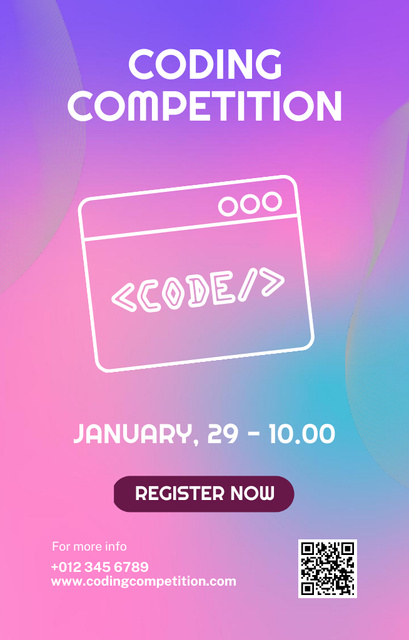 Coding Competition Announcement on Purple Gradient Invitation 4.6x7.2inデザインテンプレート