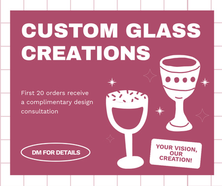 Plantilla de diseño de Anuncio de creaciones de vidrio personalizadas en rosa Facebook 