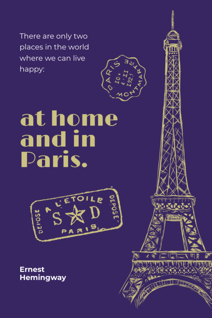 Spectacular Paris Travelling Inspiration Quote Postcard 4x6in Vertical Design Template