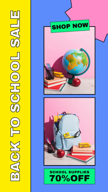 Bright Collage with Discount Offer for School Stationery Instagram Story Tasarım Şablonu