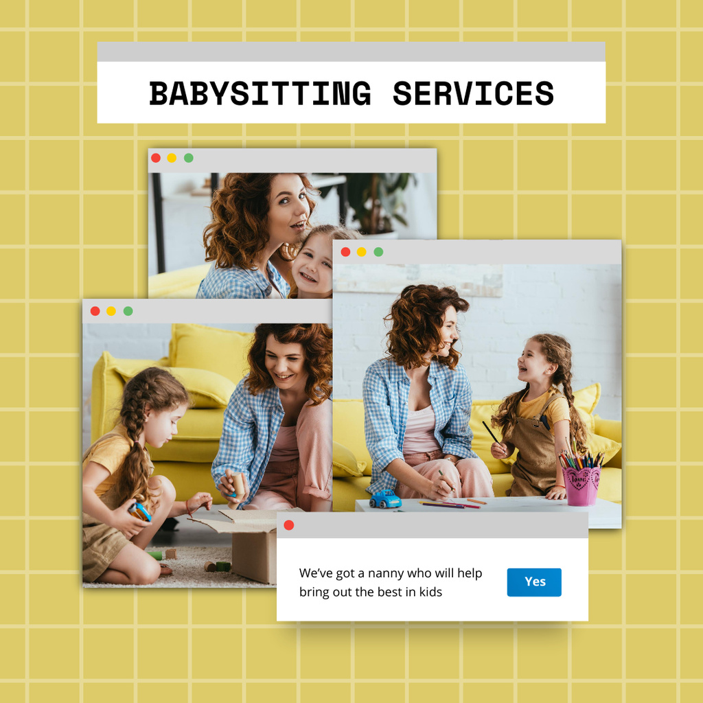 Advertisement for Babysitting Service with Young Woman and Little Girl Instagram Πρότυπο σχεδίασης