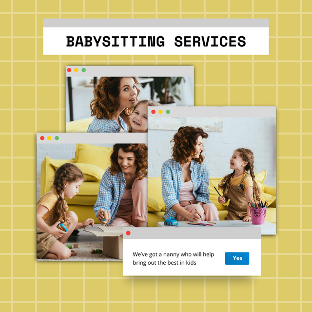 Advertisement for Babysitting Service with Young Woman and Little Girl Instagram Design Template