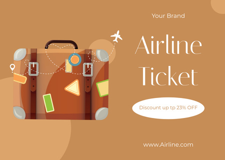 Airline Ticket Discount Offer on Beige Card Design Template