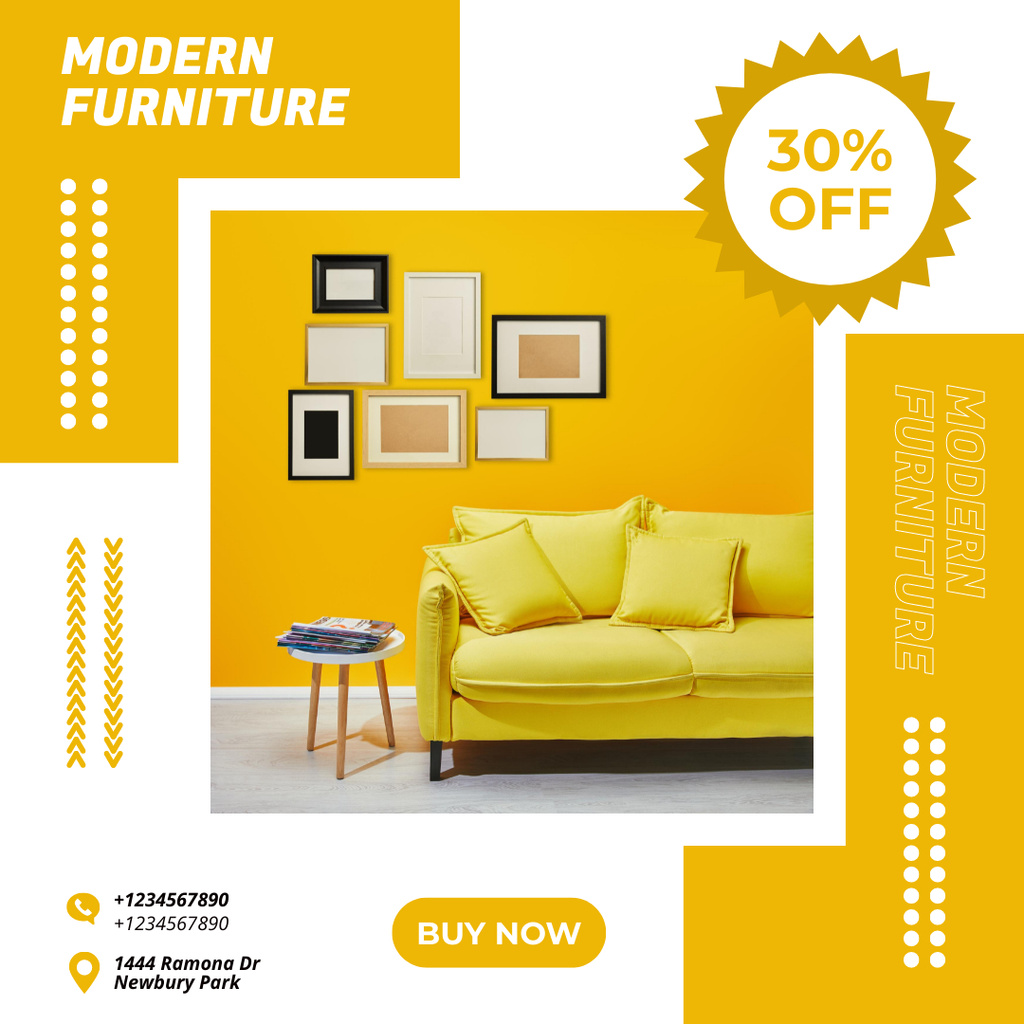 Furniture Ad with Yellow Sofa Instagram tervezősablon
