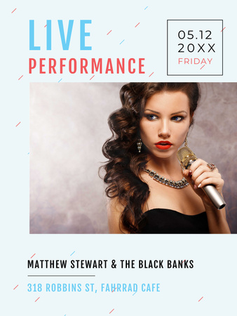 Live Performance Announcement Gorgeous Female Singer Poster US – шаблон для дизайна