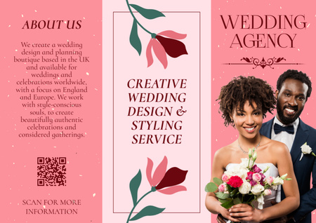 Wedding Agency Service Offer with Happy Newlyweds Brochure Design Template