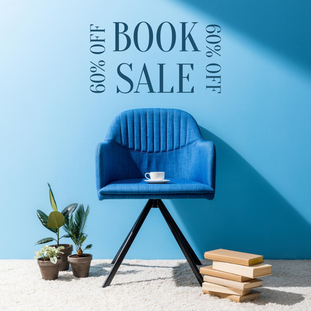 Designvorlage Blue Book Sale with Armchair für Instagram