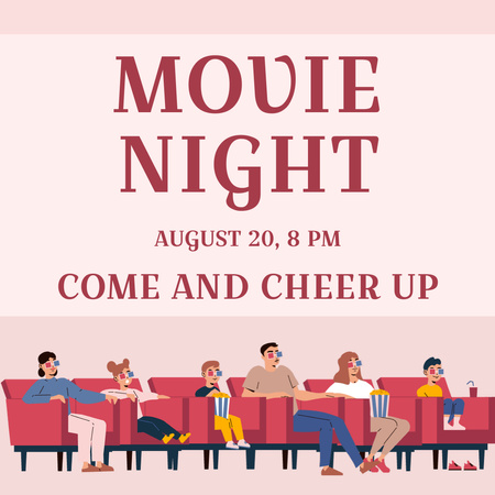 Movie Night Announcement with Illustration of Viewers Instagram Design Template