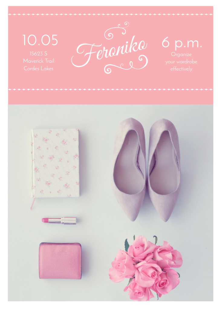 Fashion Event Announcement with Pink Accessories Invitation Design Template