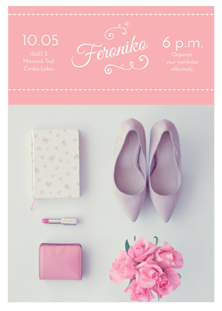 Fashion Event Announcement Pink Outfit Flat Lay Invitation Design Template