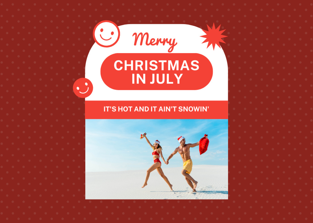 Designvorlage Merry Christmas in July with Lovers on Beach für Flyer 5x7in Horizontal
