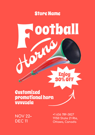 Designvorlage Football Horn Discount Offer für Poster